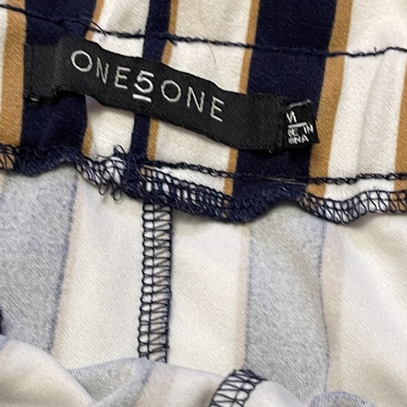 One 5 One Vertical Tan, Navy & Cream Stripped Pants - Picture 2 of 5